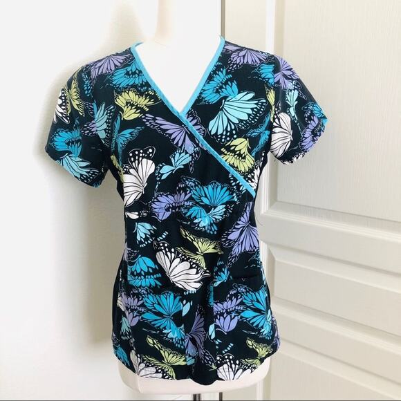Cherokee Flexibles Butterfly Wrap Scrub Top short sleeve - Picture 3 of 8